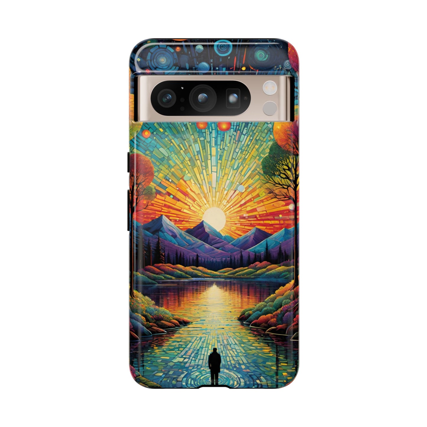 Beautiful Sunset Mountain Lake Painting Design Phone Case