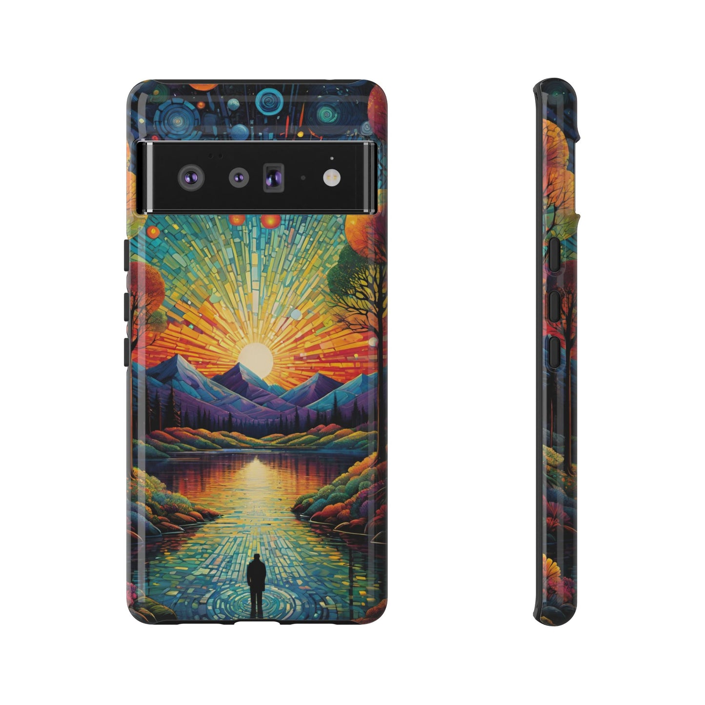 Beautiful Sunset Mountain Lake Painting Design Phone Case