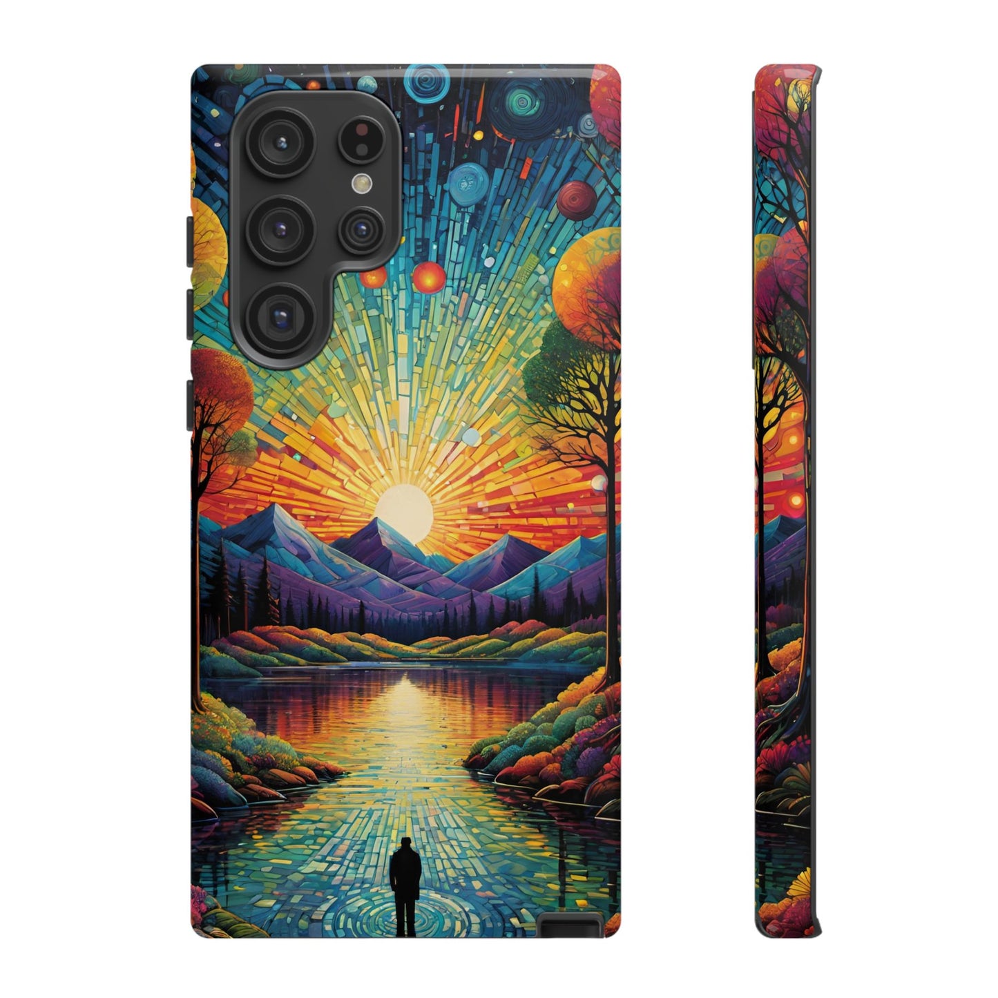 Beautiful Sunset Mountain Lake Painting Design Phone Case