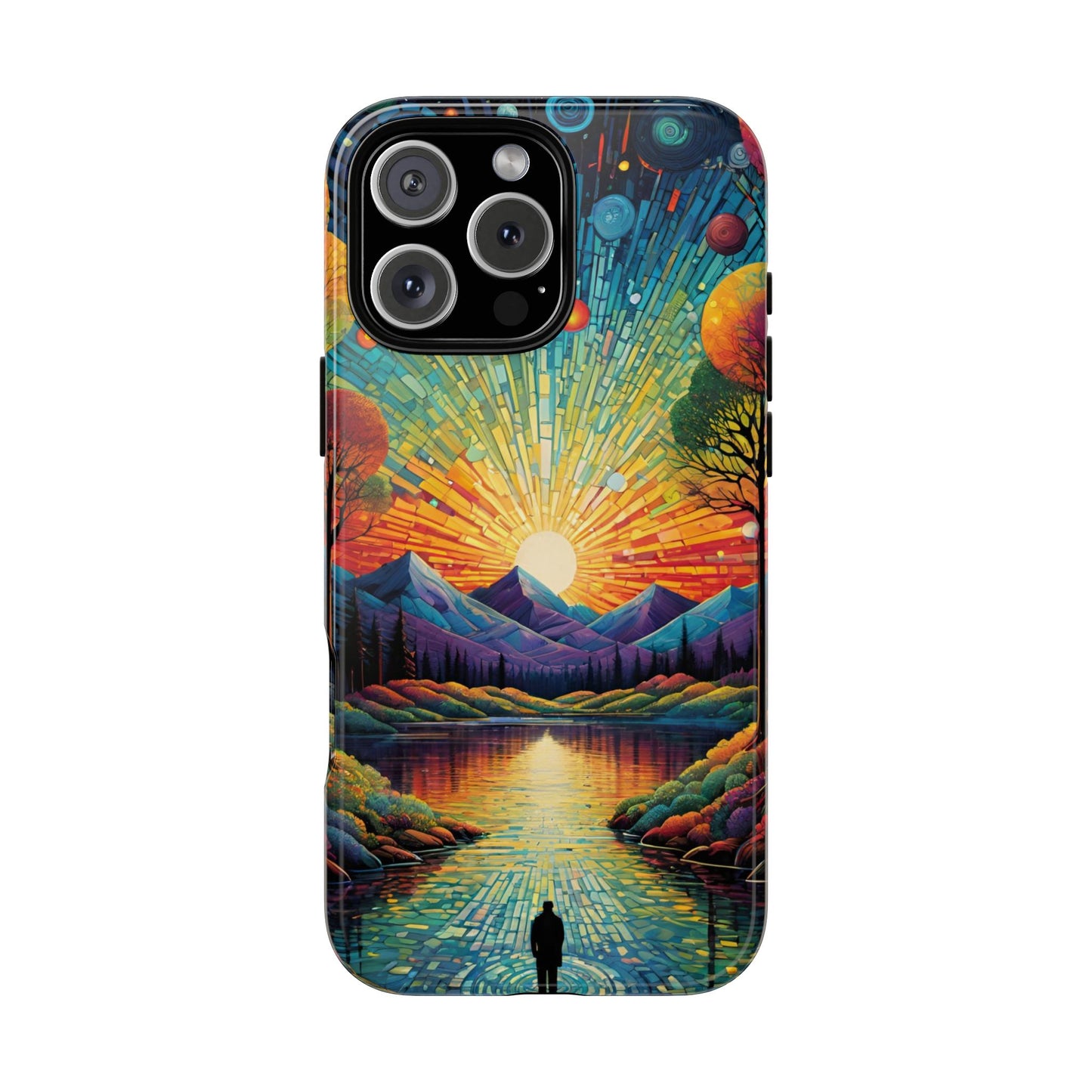 Beautiful Sunset Mountain Lake Painting Design Phone Case