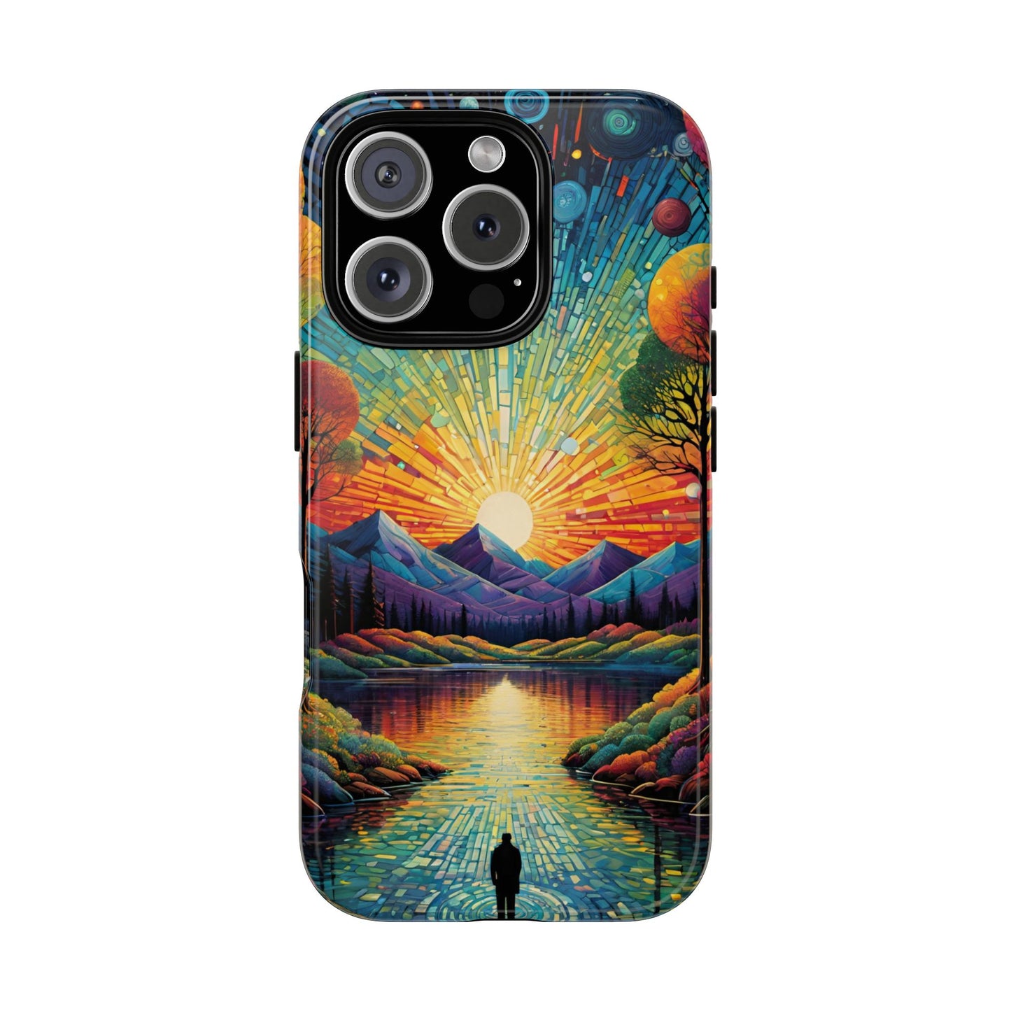 Beautiful Sunset Mountain Lake Painting Design Phone Case