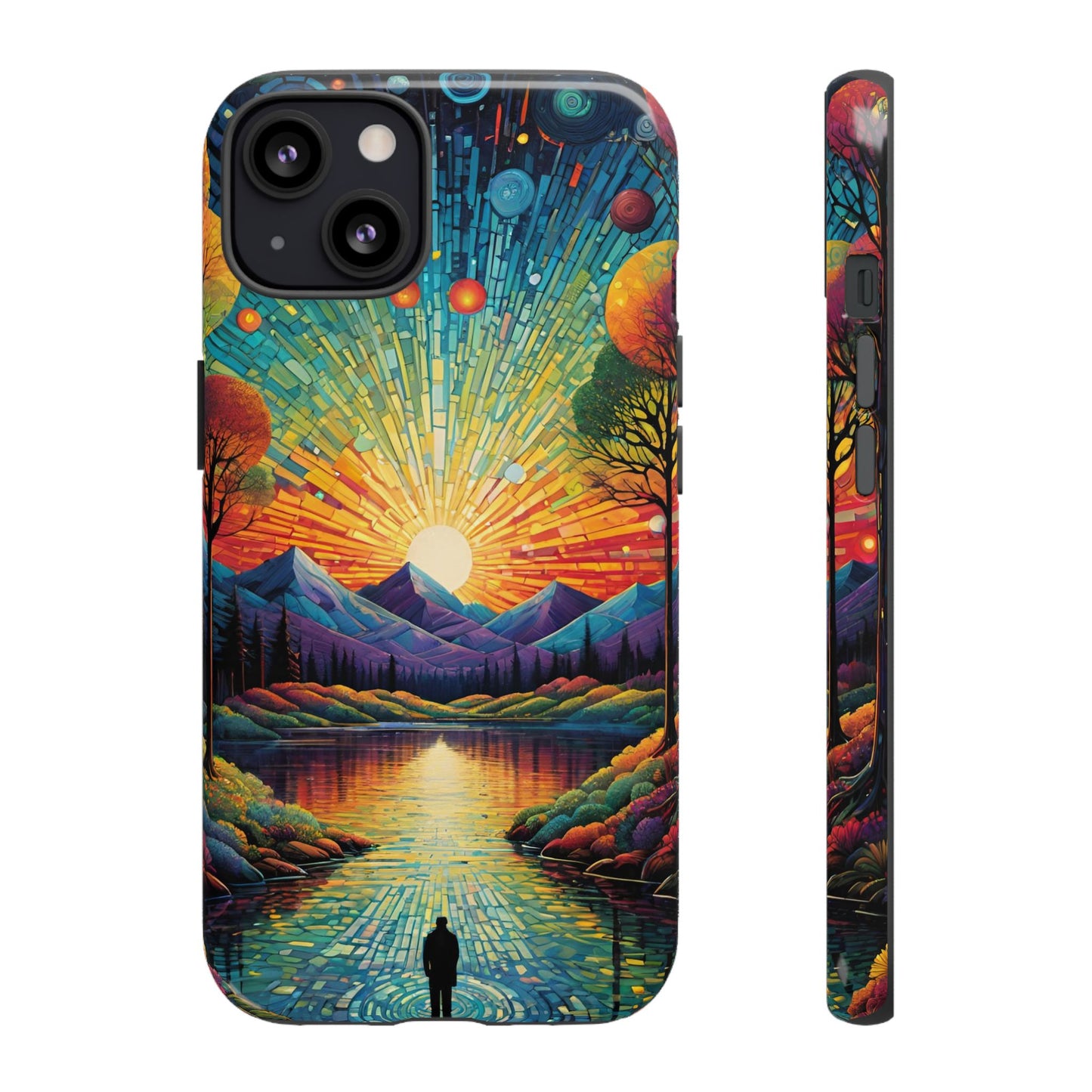 Beautiful Sunset Mountain Lake Painting Design Phone Case