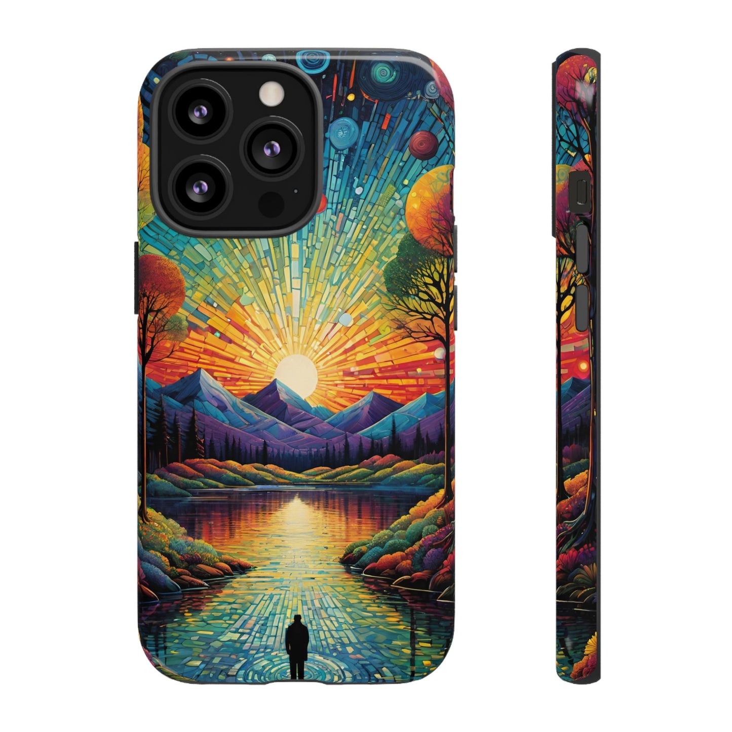 Beautiful Sunset Mountain Lake Painting Design Phone Case