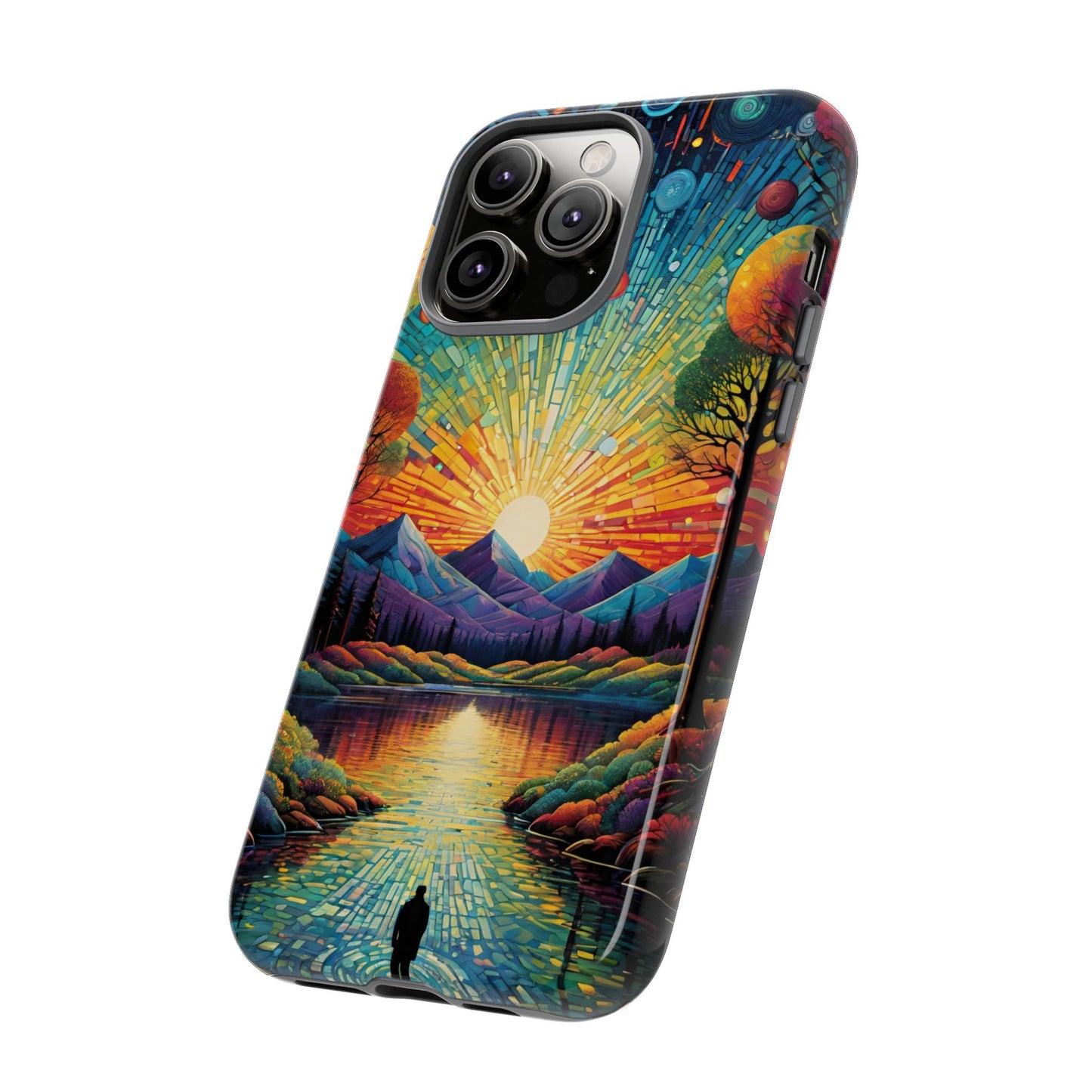 Beautiful Sunset Mountain Lake Painting Design Phone Case