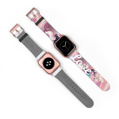 Abstract Fluid Pink Love Faux Leather Watch Band