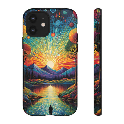 Beautiful Sunset Mountain Lake Painting Design Phone Case